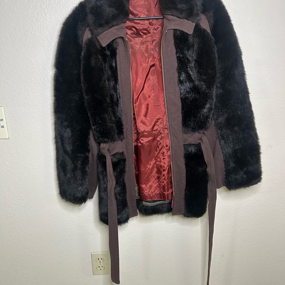 Vintage 70s-90s Sears Black and Brown Faux Fur Teddy Jacket